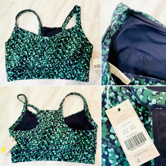🏷 New NWT Boden Jessica active bra sports navy dot US 8 - Picture 2 of 3
